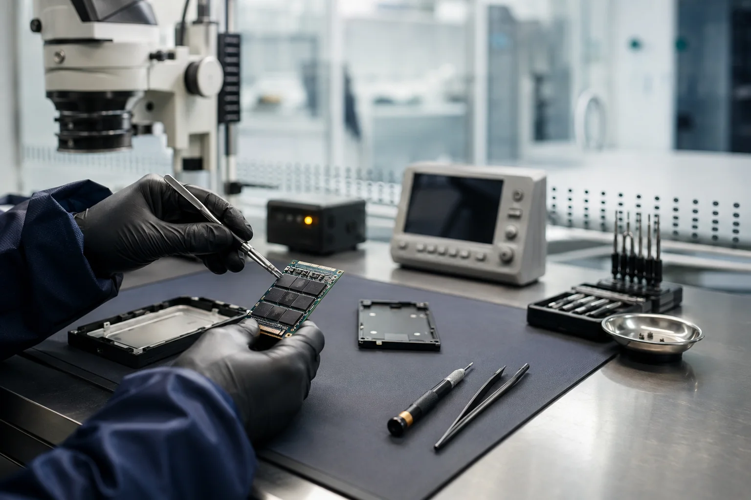 Technician performing storage media technical assessment